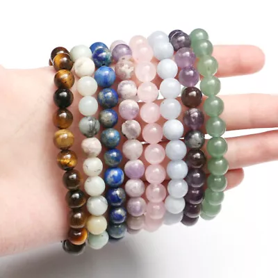 4-8mm Stretchy Stone Bracelets Crystal Natural Gemstone Beads Healing Reiki Gift • $1.59