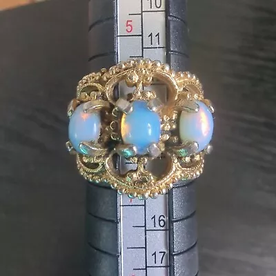 Vintage Fire Opal 18K HGE Gold Plated Filigree Ring 6 Grams Size 6.5  • $12.99