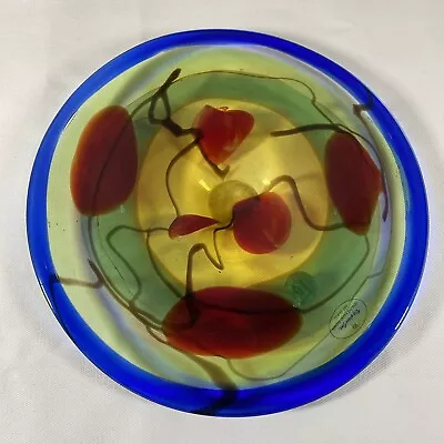 Viz Glass Inc Genuine 10  Hand Blown Decorative Blue With Red Art Glass Piece • $49.99