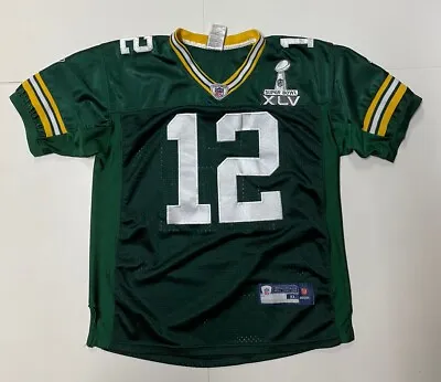 Green Bay Packers Super Bowl Jersey Youth Boys XL Green NFL Reebok Sewn Rodgers • $22.49
