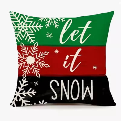 LET IT SNOW Green Stripe Christmas Throw Pillow Cover Winter Holiday Home Decor • $12.26