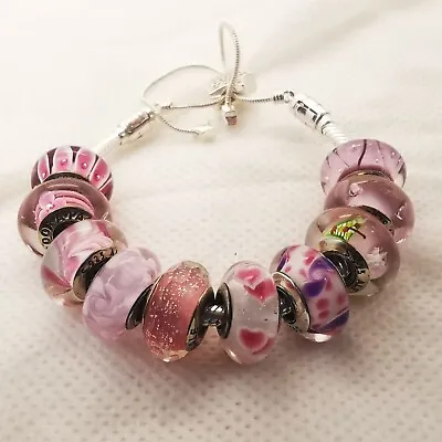 $106.69 • Buy Set 10 Authentic Pandora Silver Murano Glass Beads Charm Pink Garden