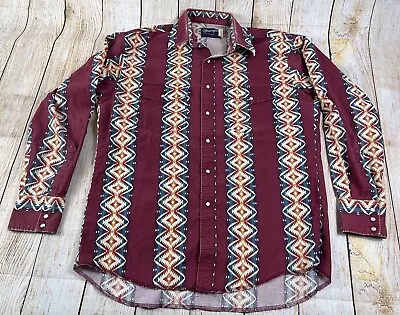 Mens Vintage Wrangler Western Aztec Pearl Snap Long Sleeve Button Shirt Size XL • $40