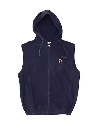 FILA Mens Sleeveless Zip Hoodie Sweater IT 50 Medium Navy Blue Cotton Y110 • $18.04