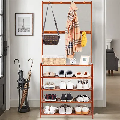 $53.93 • Buy Hallway Coat Rack Hall Tree With Shoe Storage Bench 5-tier Freestanding Shelf