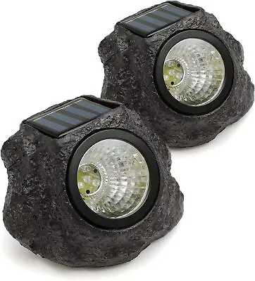 MAGIC SELECT 2X Stone Garden LED Lamp With Solar Panel. Automatic Ignition Rock • £51.99