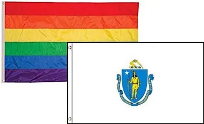 2x3 Gay Pride Rainbow & State Massachusetts 2 Pack Flag Wholesale Combo 2'x3' • $13.33