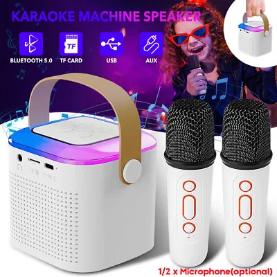 Portable Bluetooth Speaker Mini Karaoke Machine LED With 1/2 Wireless Microphone • £15.99