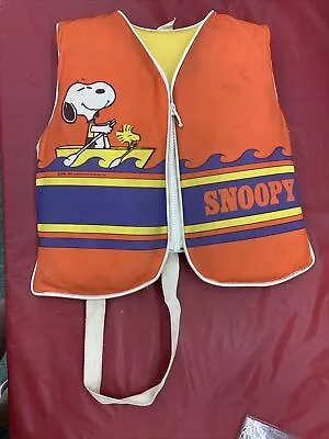 Vtg Peanuts Snoopy Life Vest Jacket Preserver Youth Fishing Boating 1965 Orange • $29.99
