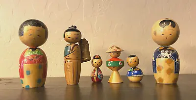 Lot Of 6 Beautiful Vtg Kokeshi Japanese Doll Japan Hand Painted Wooden • $39.99