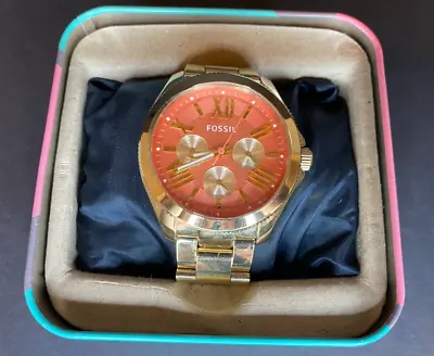 Fossil Womens Cecile Chronographic Watch Gold Tone Coral Color Dial AM4548 • $79.99