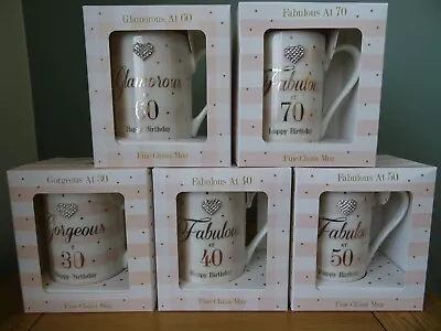 £8.49 • Buy Mad Dots Diamante Mugs Birthday 30th 40th 50th 60th 70th 80th Fine China Boxed