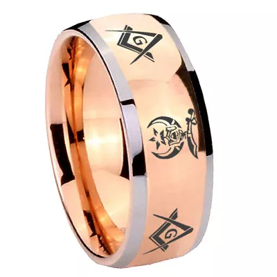 8mm Masonic Shriners Dome Rose Gold Durable Men's Wedding Bands • $19.99