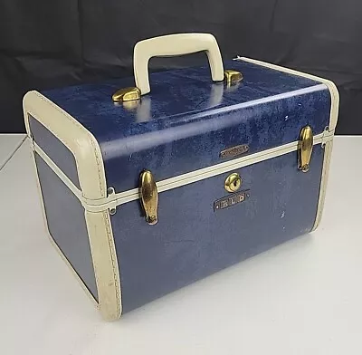 Vintage Samsonite Schwayder Train Luggage 4712 Makeup Travel Case Blue White Vtg • $40