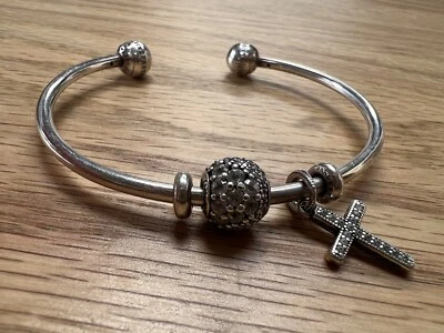 $78 • Buy Genuine Silver Pandora Charm Bracelet With Genuine Charms, Cubic Zirconias