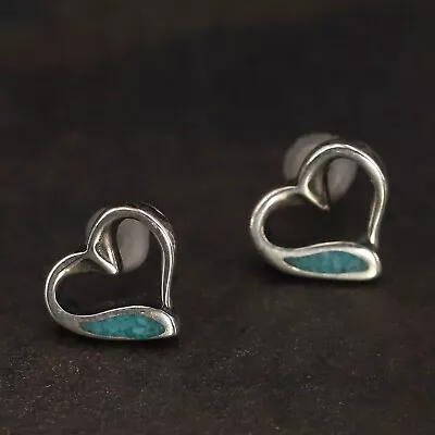 VTG Sterling Silver - SOUTHWESTERN Turquoise Heart Post Earrings - 1g • $3.25