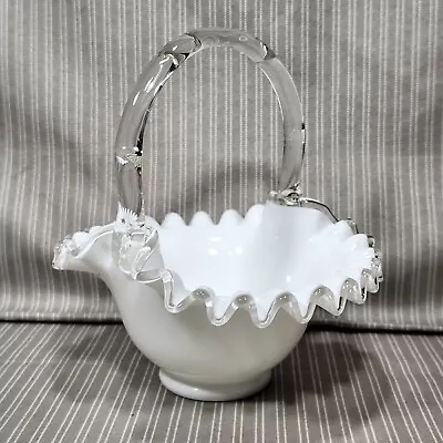 Vintage Fenton Glass Wedding Basket (7 ) - Silver Crest Milk Glass • $16