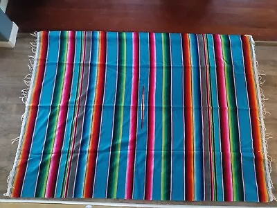 Vintage Mexican Serape Blanket Woven Stripes Southwest Vivid Cotton 83 X 60 • $19.99