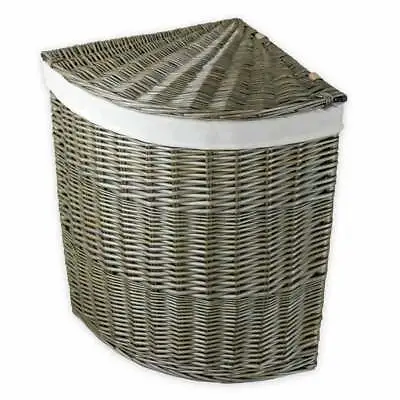 Antique Wash Wicker Corner Laundry Basket Woven Washing Linen Bin Hamper Storage • £60