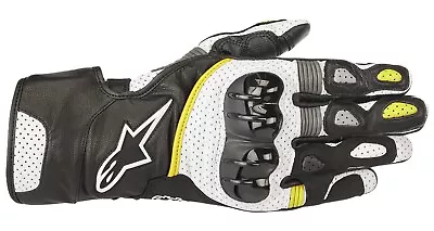 Alpinestars SP-2 V2 Leather Motorcycle Gloves Black/White/Yellow Fluo 2XL • $71.61