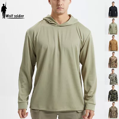 Men's Combat T-Shirt Long Sleeve Army Tactical Military Camo Casual Shirt Hooded • $19.94