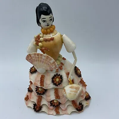 Hand Crafted Sea Shell Doll Folk Art Lady Figurine 6  Tall Vintage • $29.95
