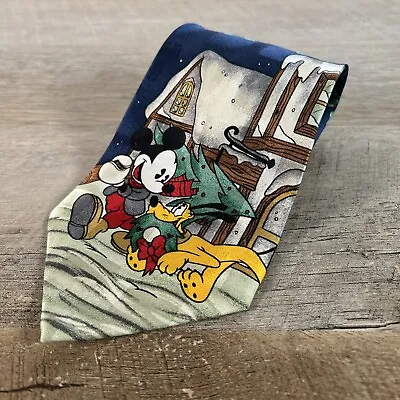 Atlas Design Disney 100% Silk Neck Tie Mickey Mouse Christmas 58” X 4” Navy Blue • $12.95