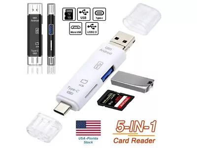 5 In 1 Micro SD Flash Drive Reader Android USB 2.0 Type C - Micro USB - OTG Whit • $4.50