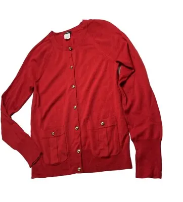 J.Crew 100% Merino Wool Rust Brick Red Cardigan Gold Buttons Size S • $18.99