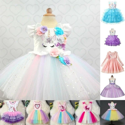 $33.27 • Buy Baby Girl Unicorn Princess Dress Bridesmaid Wedding Ball Gown Party Tutu Dresses