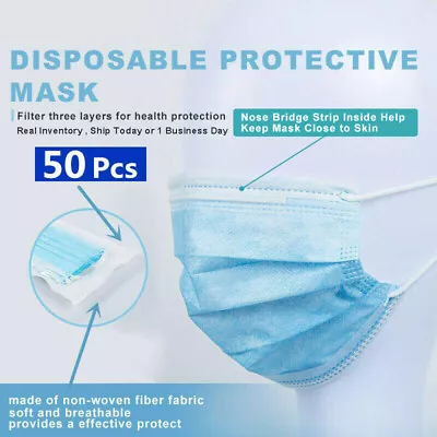 (50 Pcs)Face Mask Non-Medical Surgical 3-Ply Disposable Earloop Face Shield • $5.99