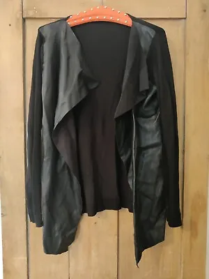 Zara Knit Black Faux Leather Suede Waterfall Drape Cardigan Size Large  • £12