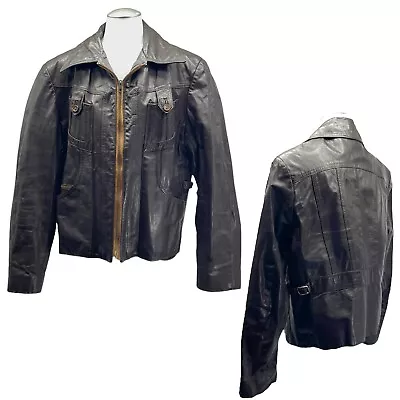 Vintage 70s Leather MR Mens 42 Heavy Leather Jacket Motorcycle Riding Coat BROWN • $199.99