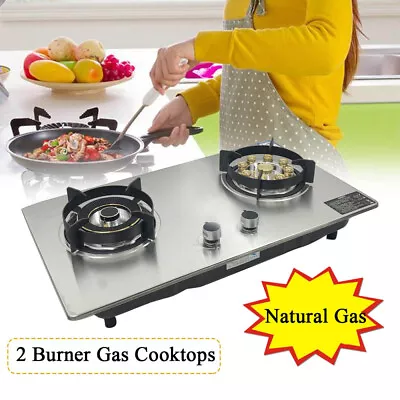 28  Cooktop Double Burner Built-in Natural Gas Stove Hob Kitchen Stainless Steel • $142