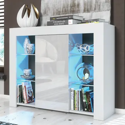 Cabinet Cupboard 97.5cm  Sideboard TV Unit High Gloss Doors With Free LED • £129.90