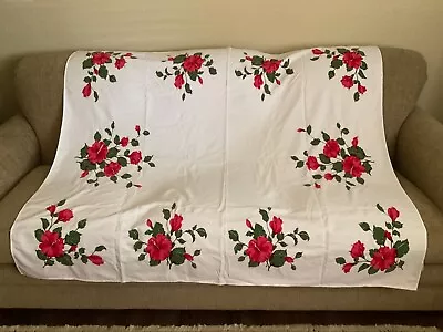 Vintage CALIFORNIA HANDPRINTS TABLECLOTH Red Hibiscus 50  X 72  • $22.99
