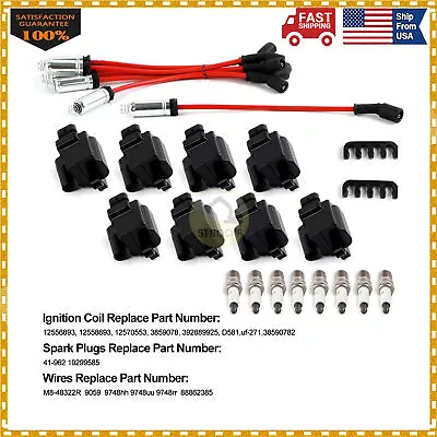 8Pack Ignition Coils & Spark Plugs & Wires For Chevy 4.8L 5.3L 6.0L 8.1L UF271 • $112.99