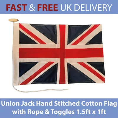 Union Jack Hand Stitched Cotton Flag With Rope & Toggle 1.5ft X 1ft Courtesy • £30