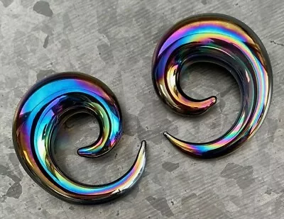 PAIR Black Lucifer Glass Spiral Tapers Expanders Plugs Gauges Body Jewelry  • $15.95