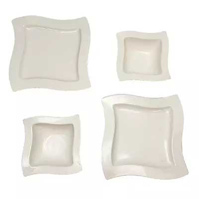 Villeroy & Boch New Wave White 10  Plate 6.5  Bowl Set Germany Square Lot Of 4 • $39.99