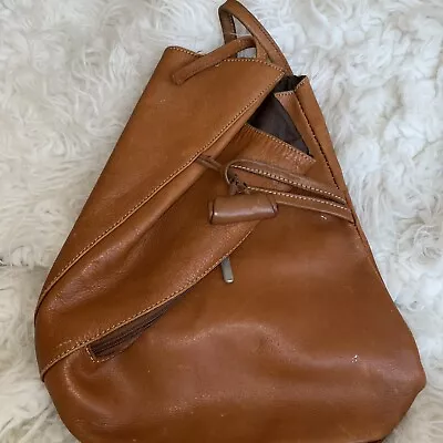 Italian Leather Tan Bag Backpack Rucksack Michele Italy • £19.99