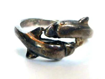 Vintage Sterling Silver Double Dolphin Ring  Size 6  Nautical • $18