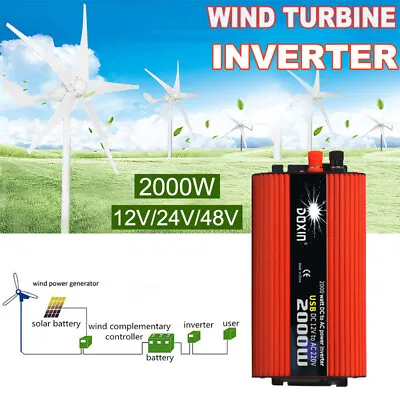 £62.41 • Buy 2000W DC 12V 24V 48V 5 Blades Wind Turbine Generator Power Inverter 2 USB UK