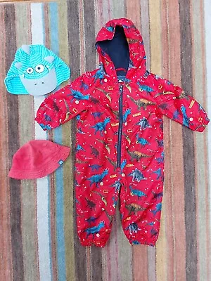 £6 • Buy Baby Boy 12-18 Months Puddlesuit Sun Hat Splash Suit Rain Coat Dinosaur