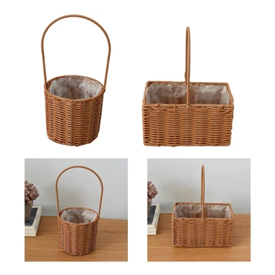 £14.42 • Buy Handmade Wicker Basket With Handle Sundries Organizer Eggs Candy Basket  Rattan