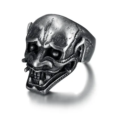 Gothic Men Skull Hannya Ring Stainless Skeleton Biker Jewelry Viking Fashion • $10.99