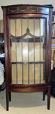 £150 • Buy Antique Edwardian Inlaid Mahogany Display Cabinet With Stained Glass Motif 