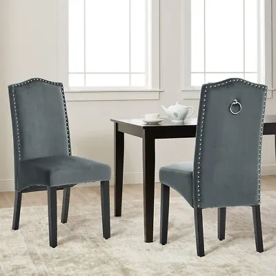 2/4x Velvet Dining Chair High Knocker Ring Back Studded Kitchen Dinner Chairs UK • £118.95