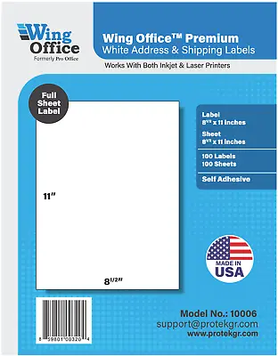 $15.99 • Buy Wing Office Premium Shipping Labels Made In USA Self Adhesive 8.5  X 11  Sheets