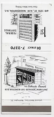 First Federal Savings Washington DC Bethesda Maryland 30S Empty Matchbook Cover • $6.50
